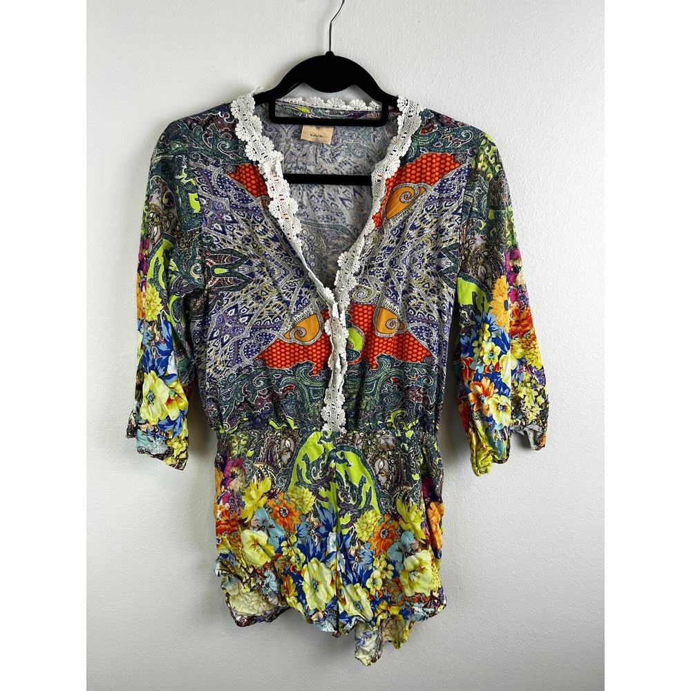 Angel Biba Girls‎ Romper Multicolor Size 10 Floral Long Sleeve
